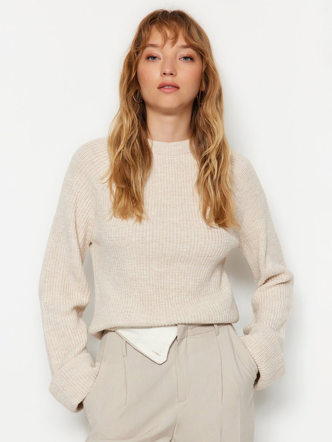 

Trendyol Round Neck Acrylic Pullover, Beige