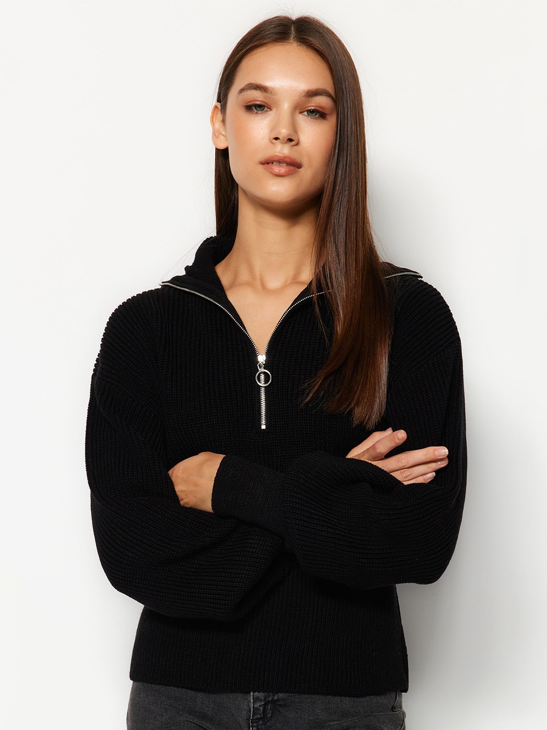 

Trendyol Mock Collar Long Sleeves Acrylic Pullover, Black