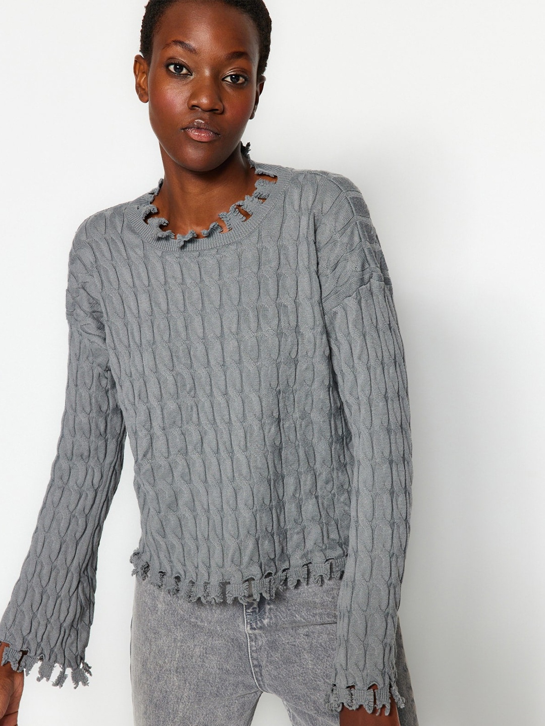 

Trendyol Cable Knit Design Pullover, Grey