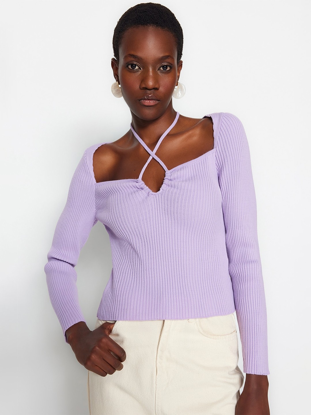 

Trendyol Square Neck Acrylic Pullover, Lavender