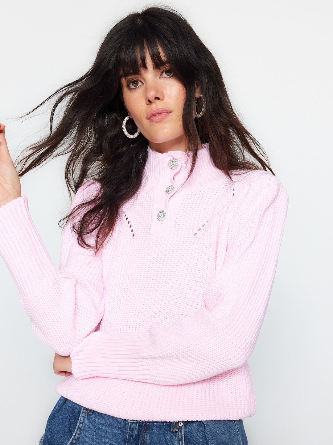 

Trendyol Ribbed Turtle Neck Acrylic Pullover, Pink