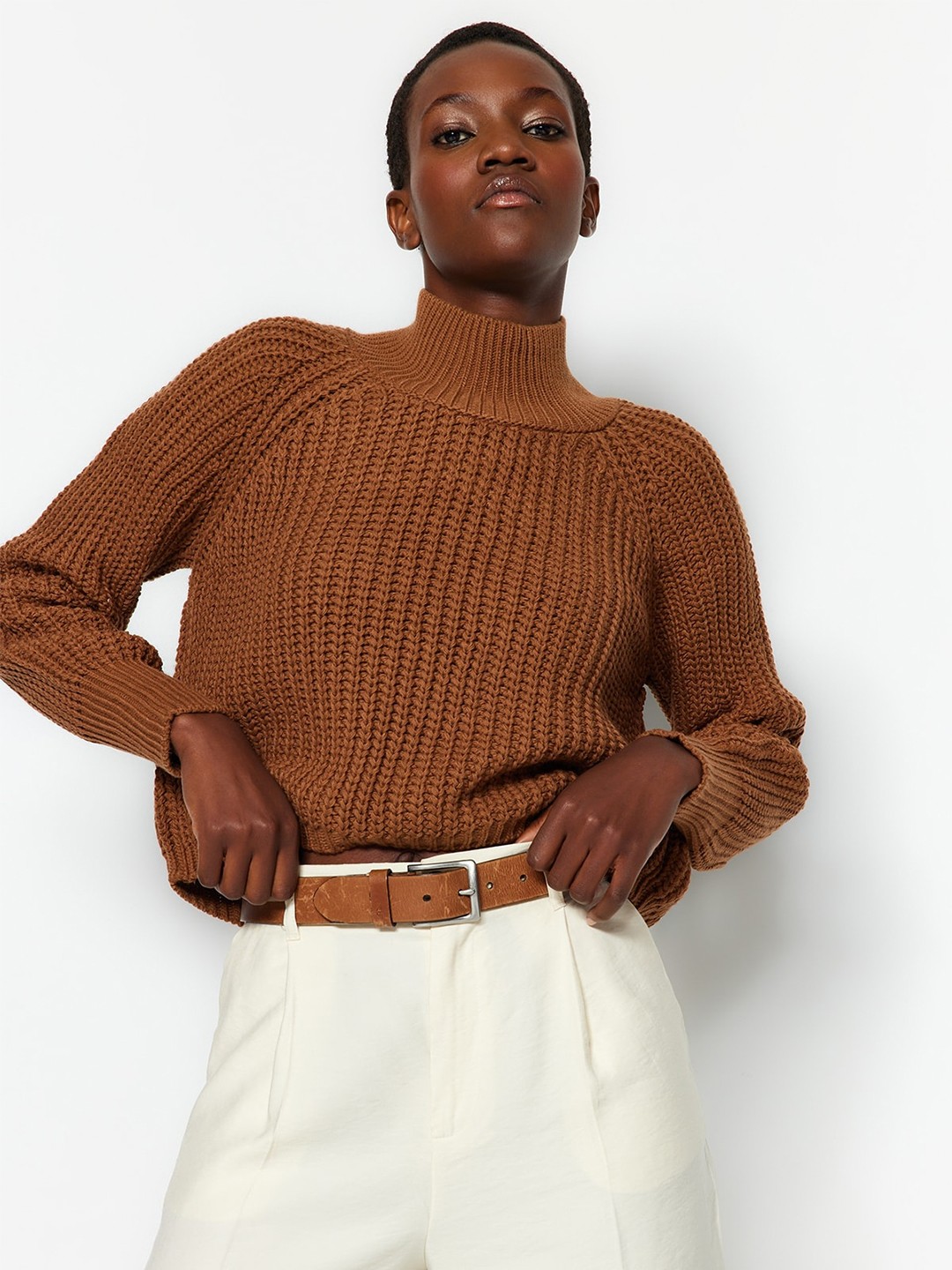 

Trendyol Ribbed Turtle Neck Pullover, Brown