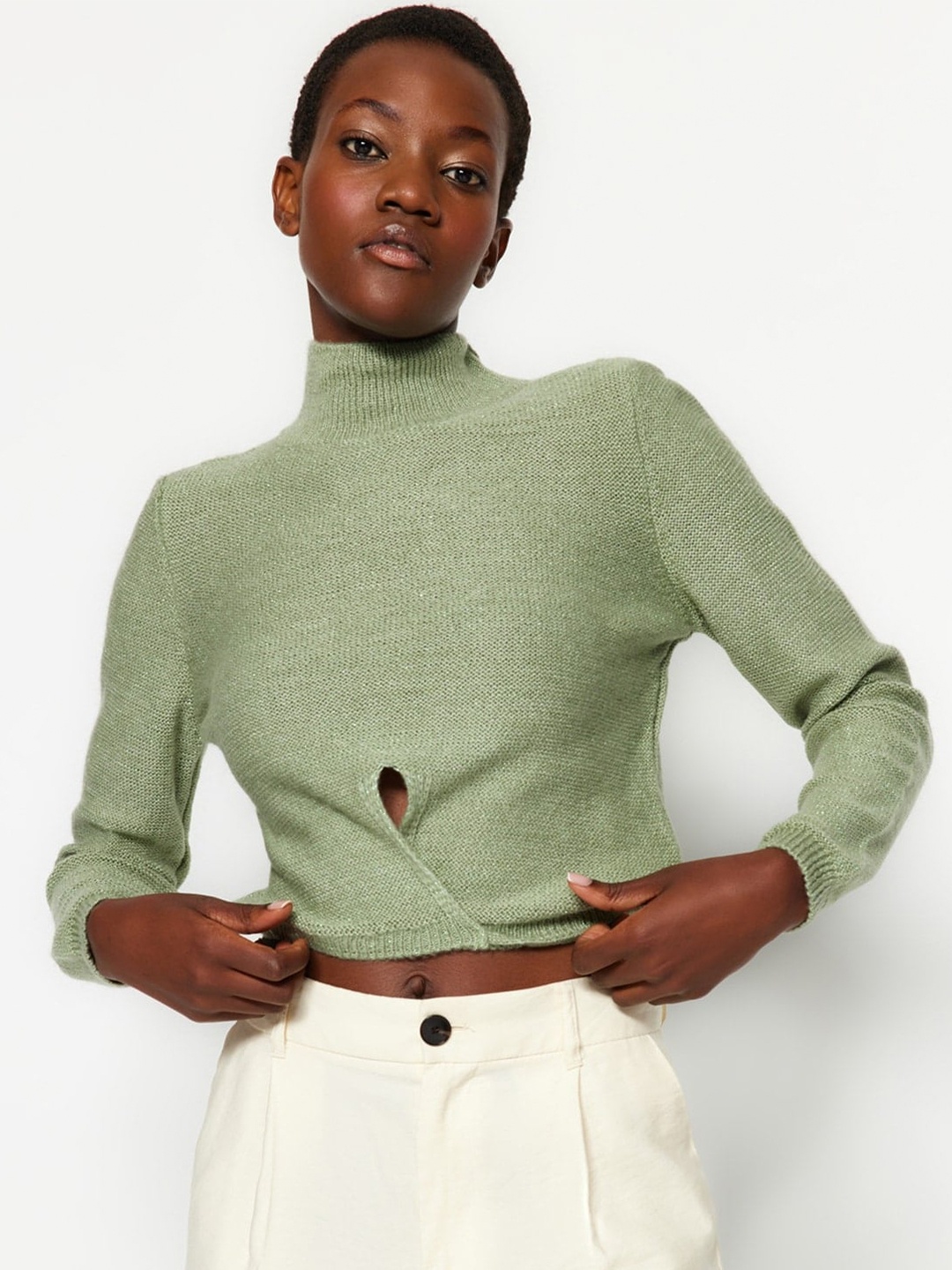 

Trendyol Turtle Neck Acrylic Cropped Pullover, Green