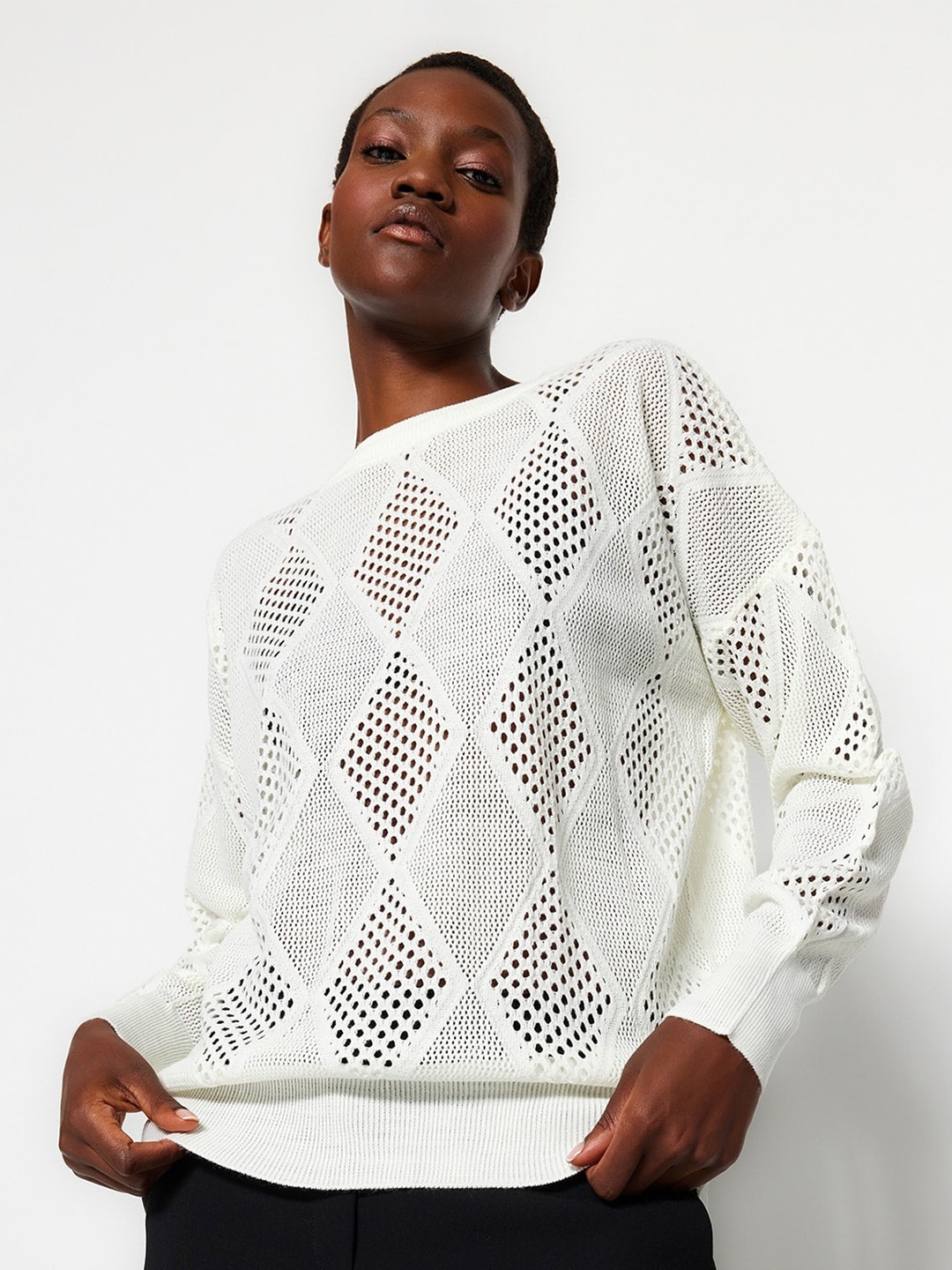

Trendyol Open Knit Pullover Sweater, White