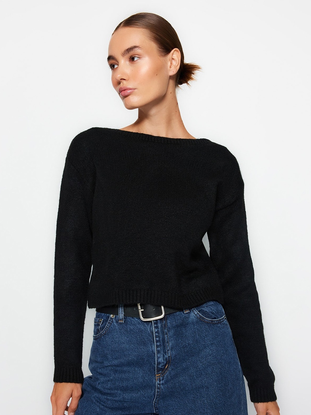 

Trendyol Knitted Boat Neck Pullover, Black