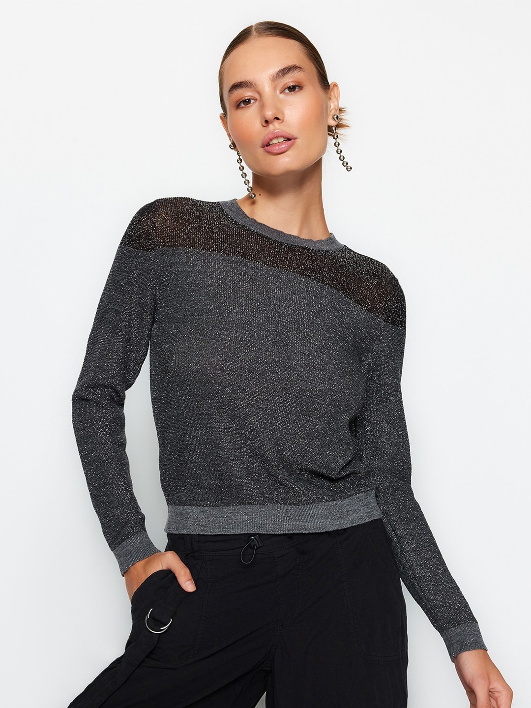 

Trendyol Round Neck Pullover Sweater, Grey