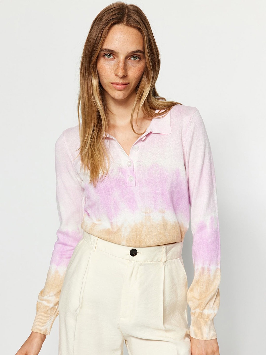 

Trendyol Tie & Dyed Pure Cotton Pullover, Purple
