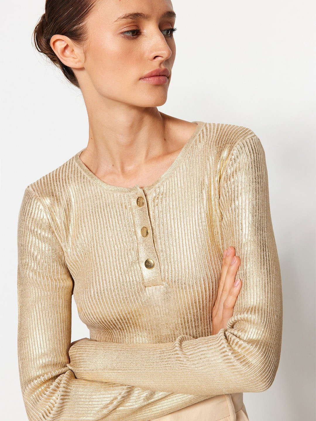 

Trendyol Ribbed Pure Acrylic Pullover, Gold