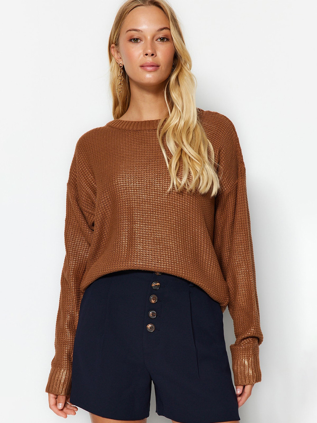 

Trendyol Cable Knit Pure Acrylic Pullover Sweaters, Brown