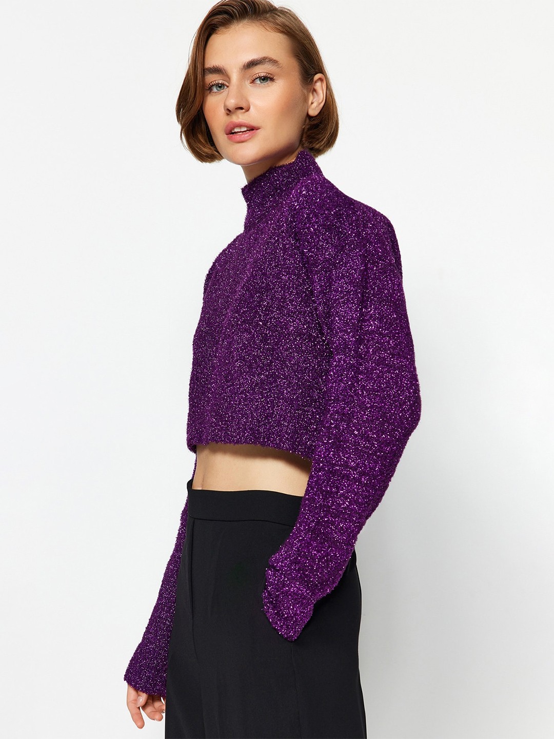 

Trendyol Boucle Crop Pullover, Purple