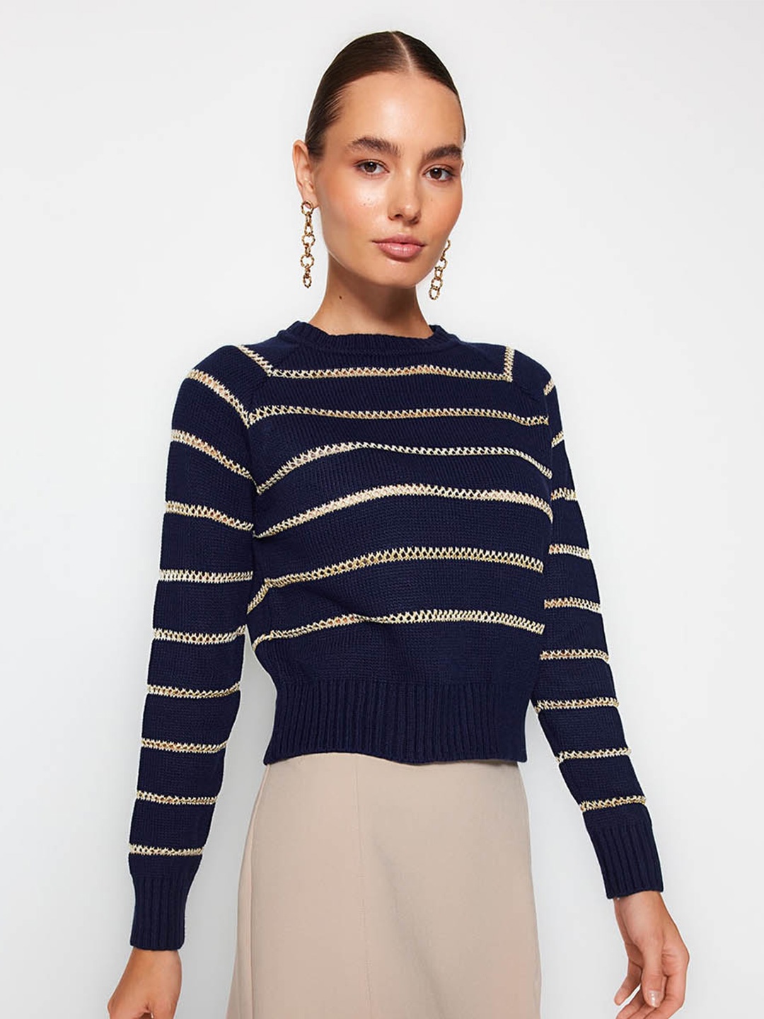 

Trendyol Striped Round Neck Pullover, Navy blue