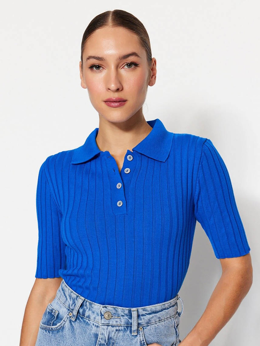 

Trendyol Ribbed Acrylic Pullover Sweaters, Blue