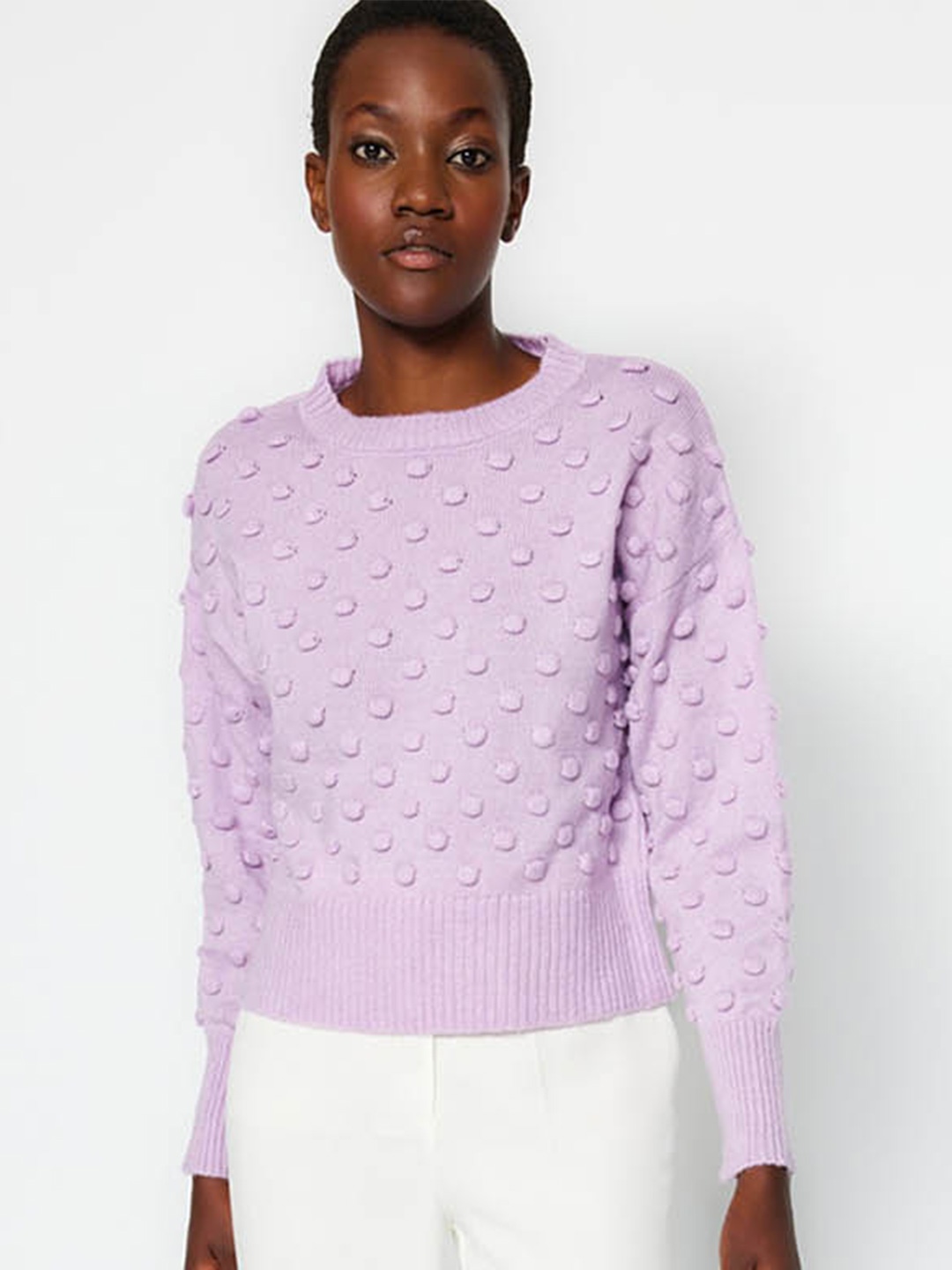 

Trendyol Geometric Self Design Acrylic Pullover, Lavender