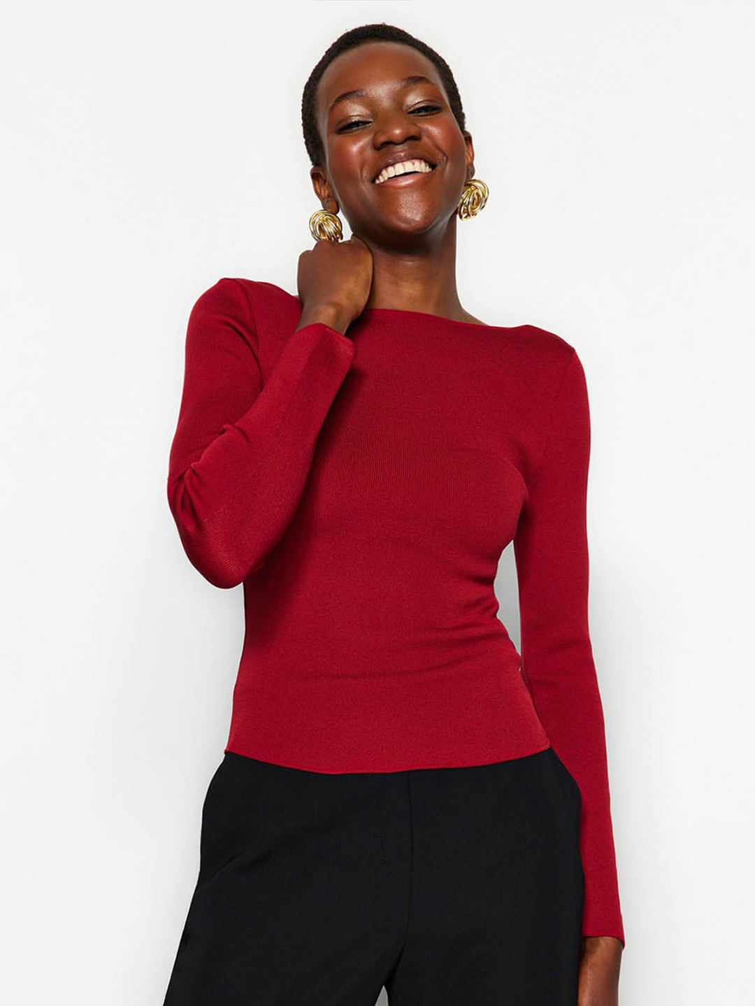 

Trendyol Boat Neck Pullover Sweater, Red