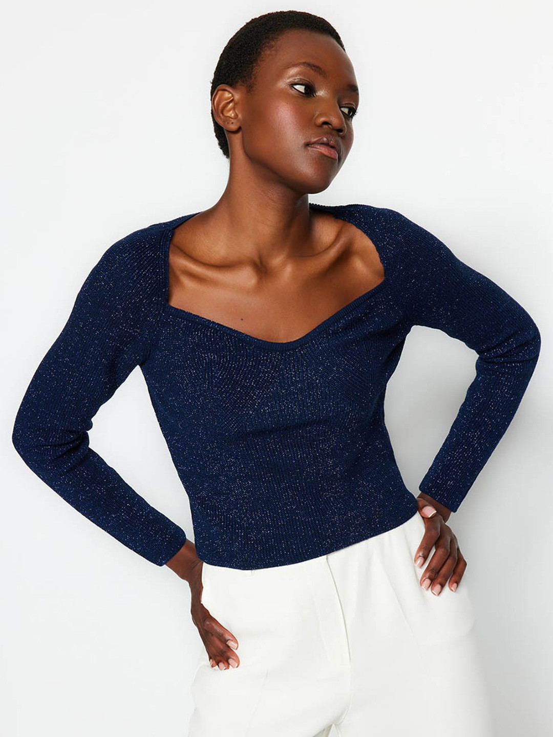 

Trendyol Scoop Neck Pullover Sweater, Blue