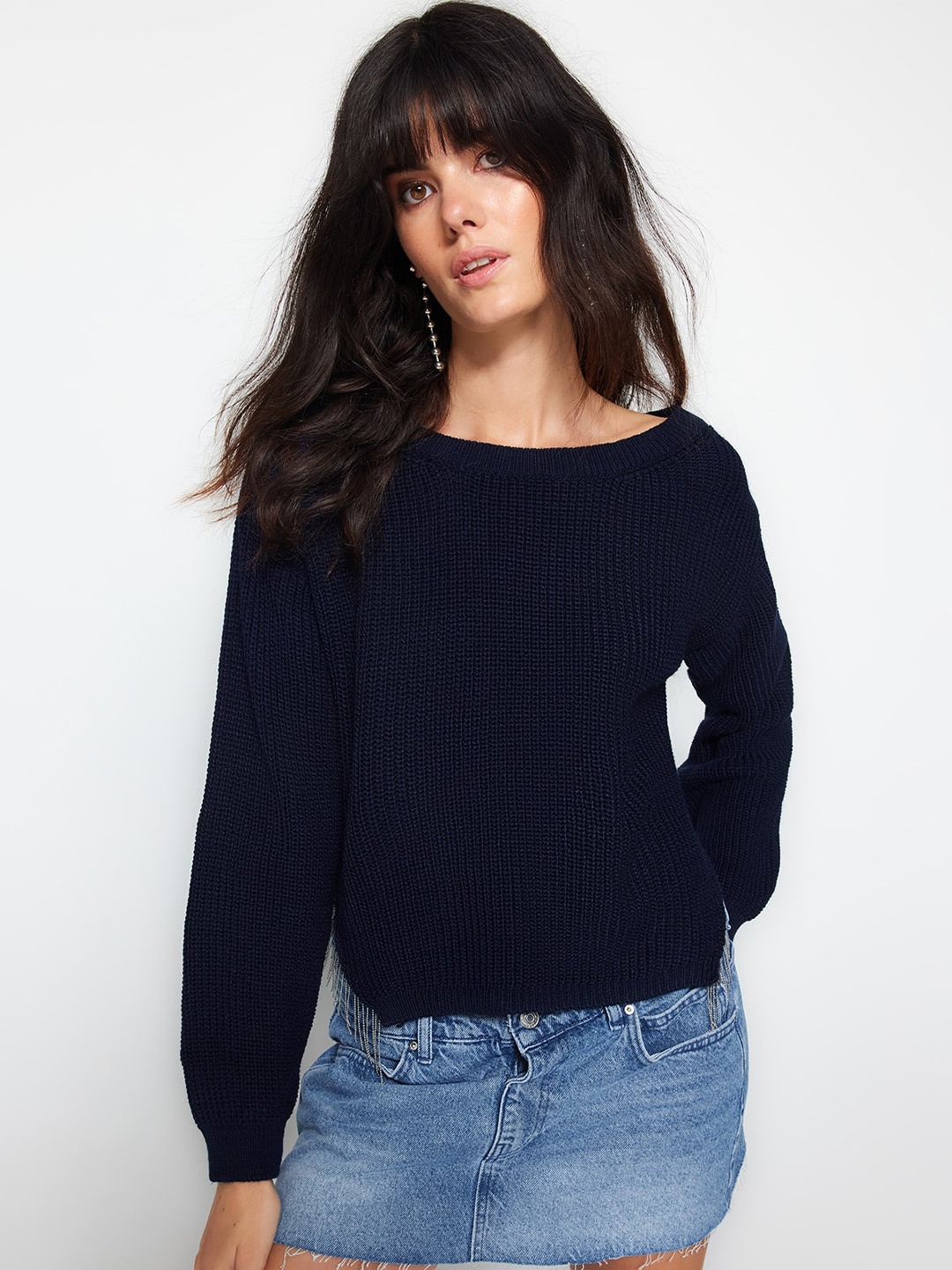 

Trendyol Ribbed Acrylic Pullover, Navy blue