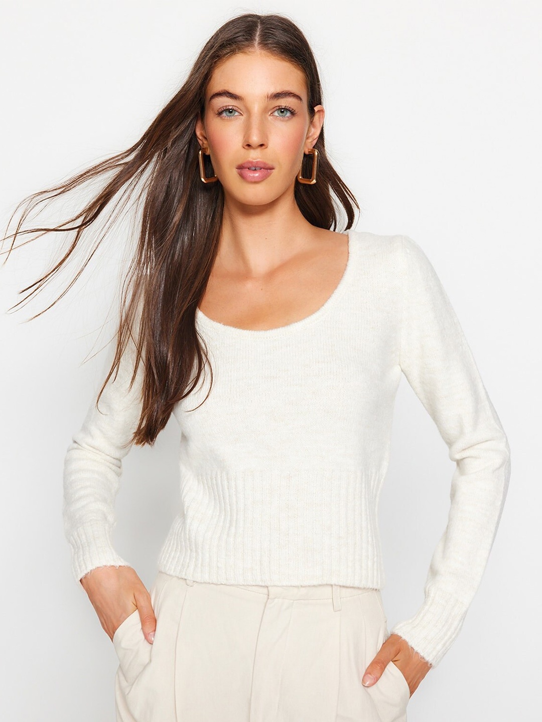 

Trendyol Crop Pullover Acrylic Sweater, White