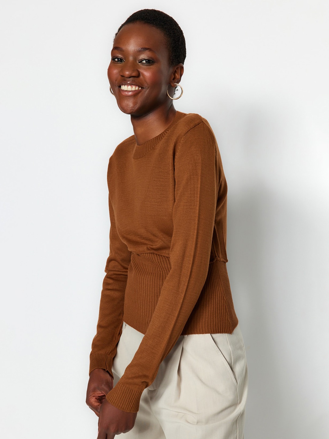 

Trendyol Round Neck Long Sleeves Acrylic Pullover, Brown