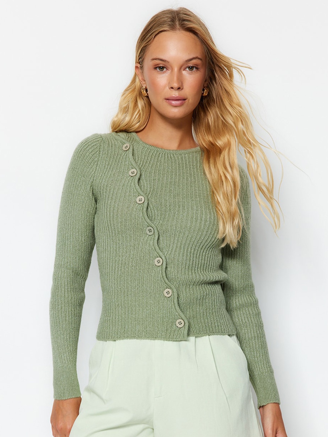 

Trendyol Ribbed Acrylic Pullover Sweaters, Green