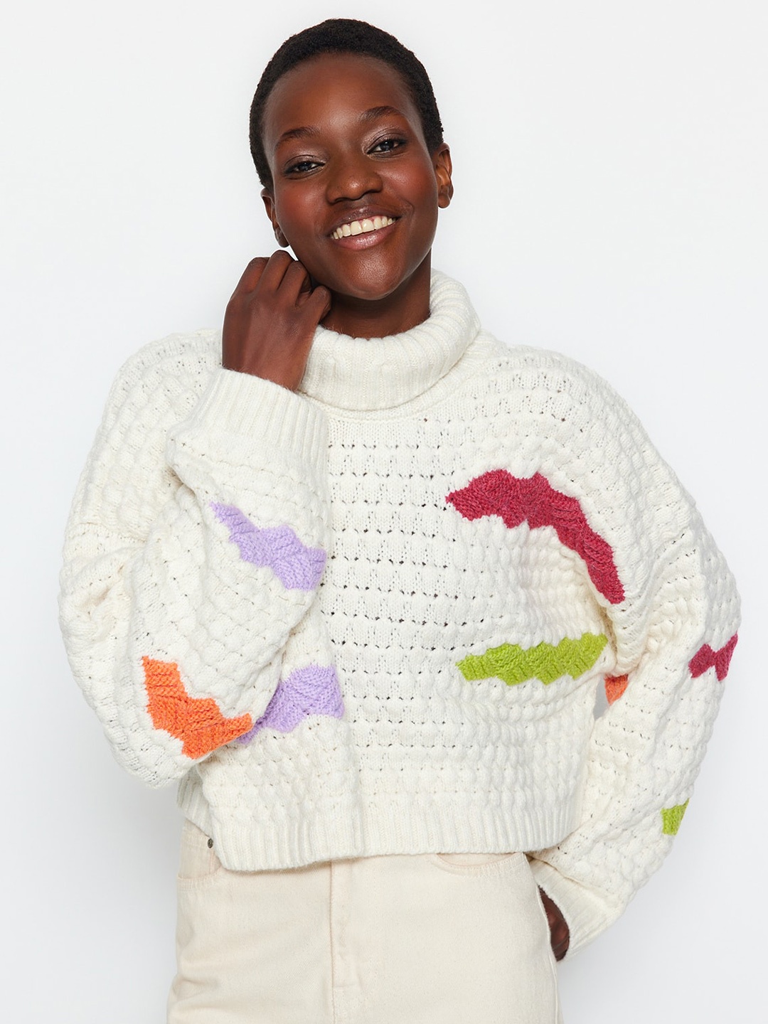 

Trendyol Turtle Neck Cable Knit Acrylic Pullover, White
