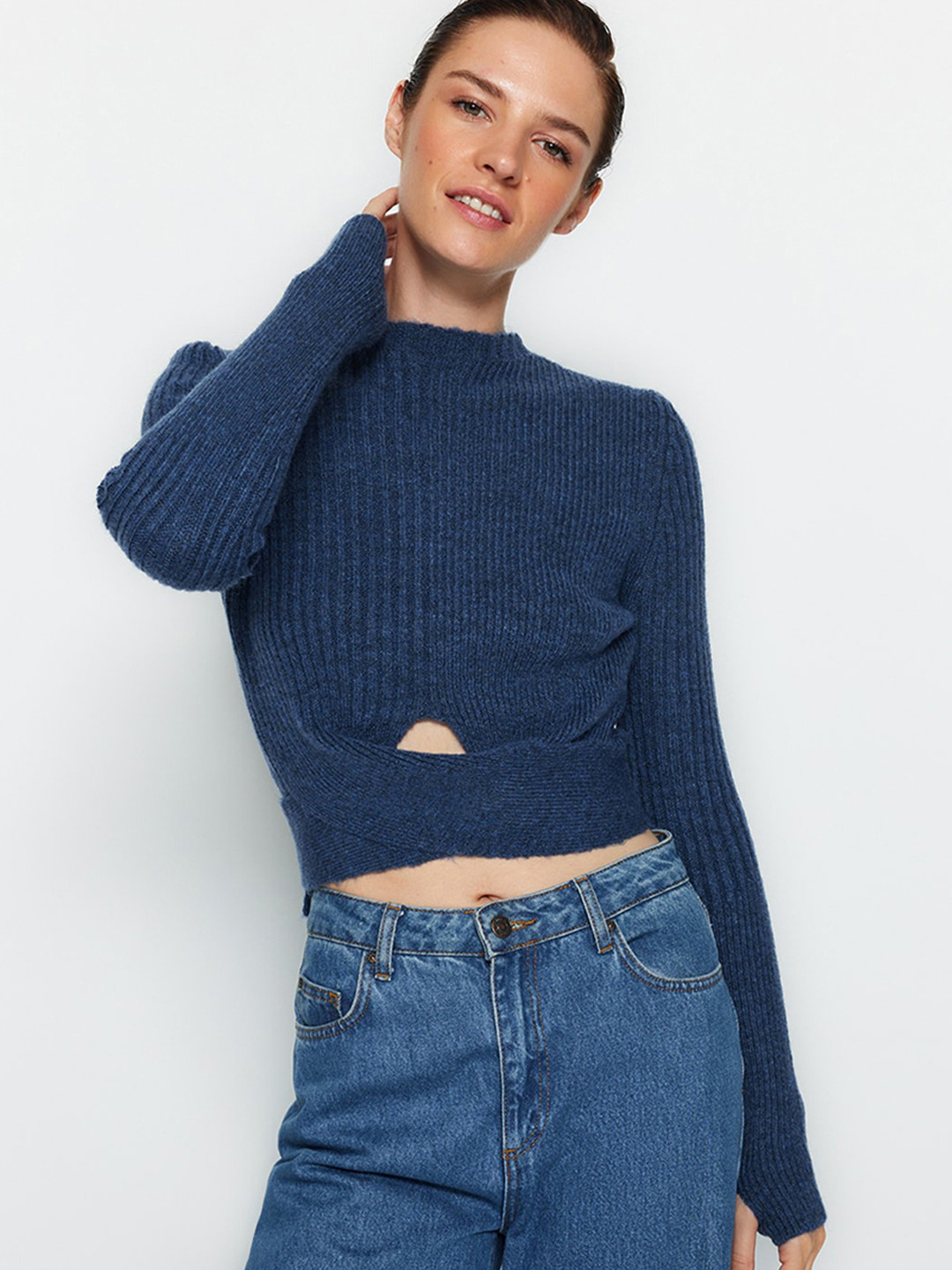

Trendyol Ribbed Acrylic Pullover, Blue