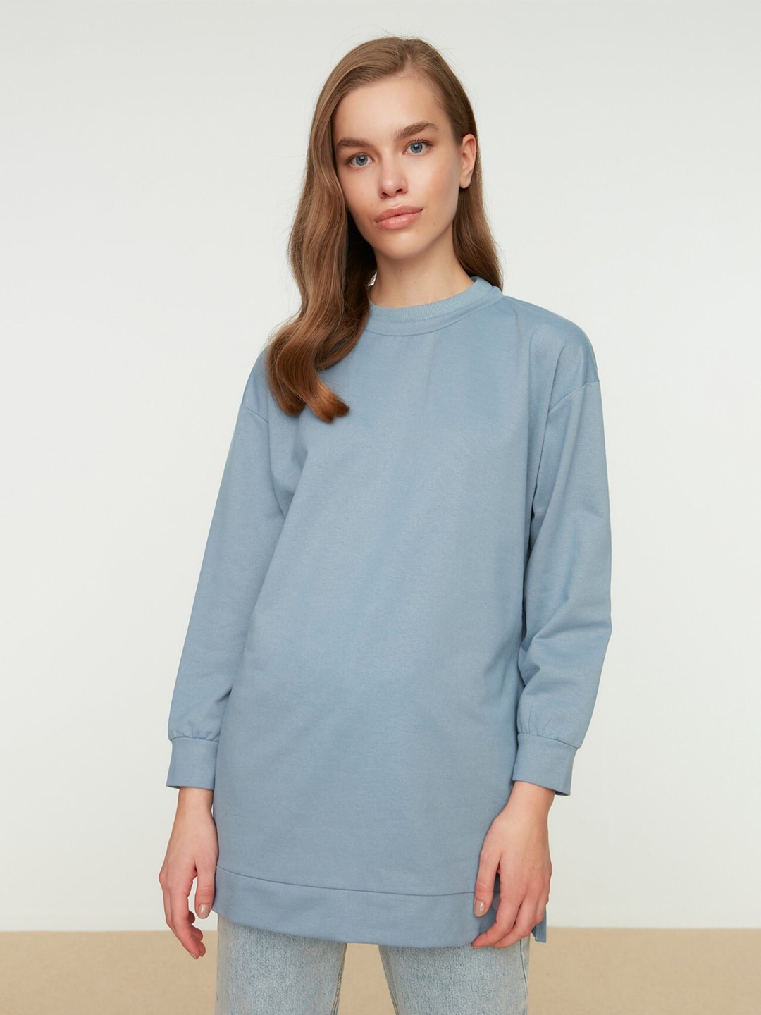 

Trendyol Round Neck Longline Pullover Sweatshirt, Blue