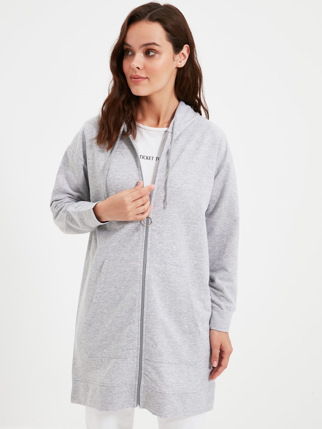 

Trendyol Hooded Front Open Sweatshirt, Grey