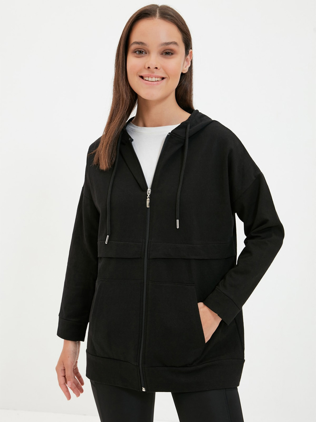 

Trendyol Hooded Front Open Sweatshirt, Black