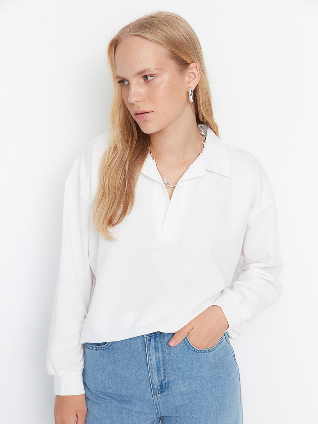 

Trendyol Shirt Collar Long Sleeves Top, White