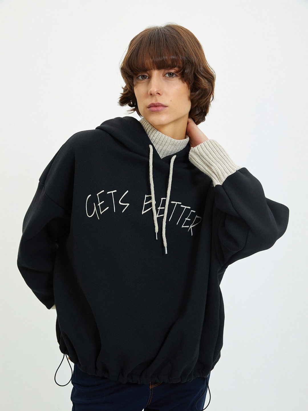 

Trendyol Typography Printed Hooded Pullover, Navy blue