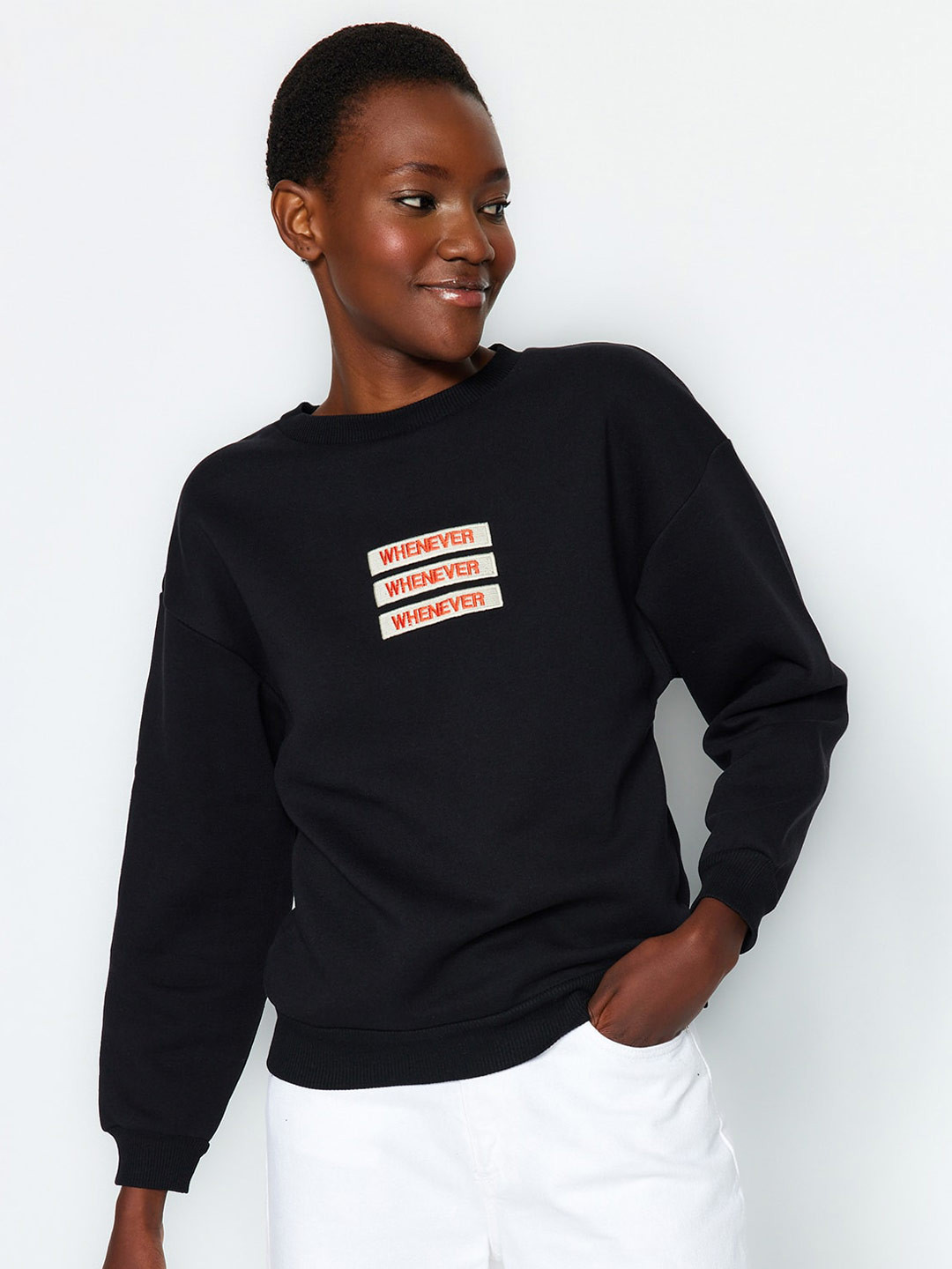 

Trendyol Printed Round Neck Sweatshirt, Black