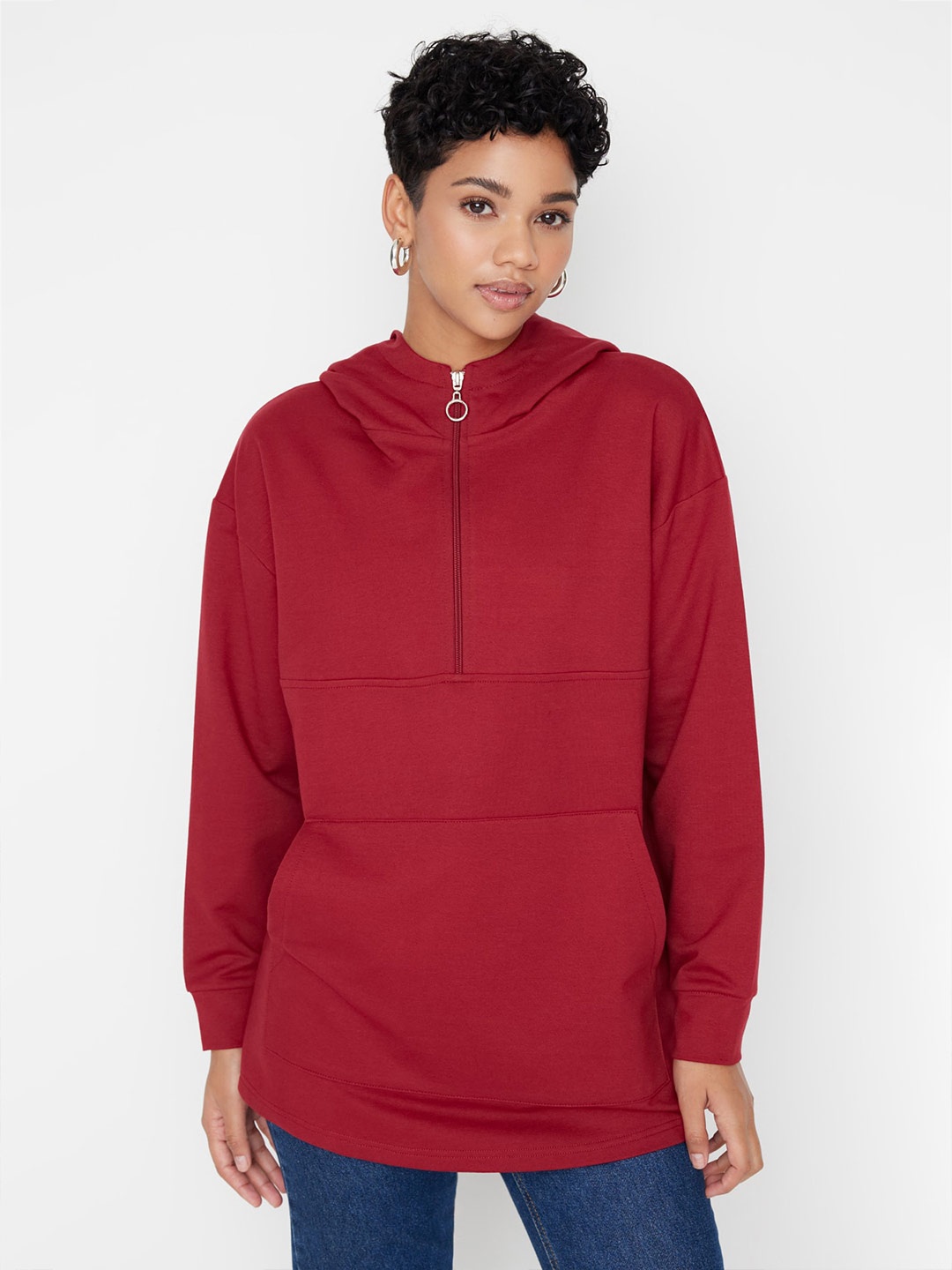 

Trendyol Hooded Half Zipper Pullover Sweatshirt, Maroon