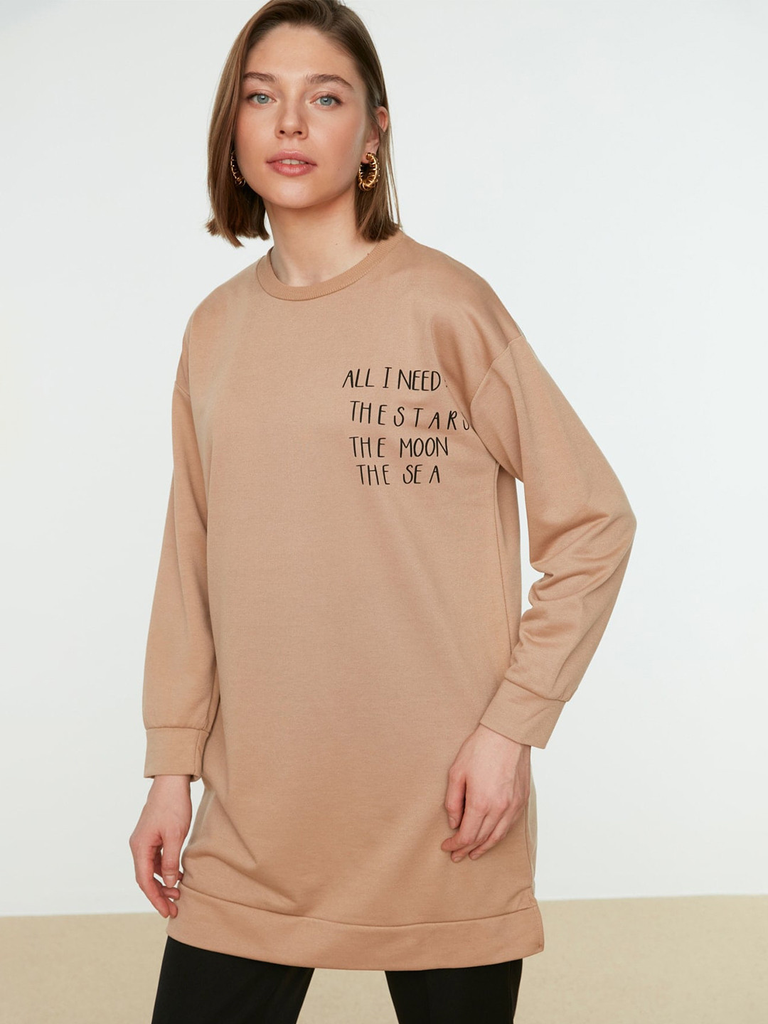 

Trendyol Typography Printed Cotton Sweatshirt, Beige
