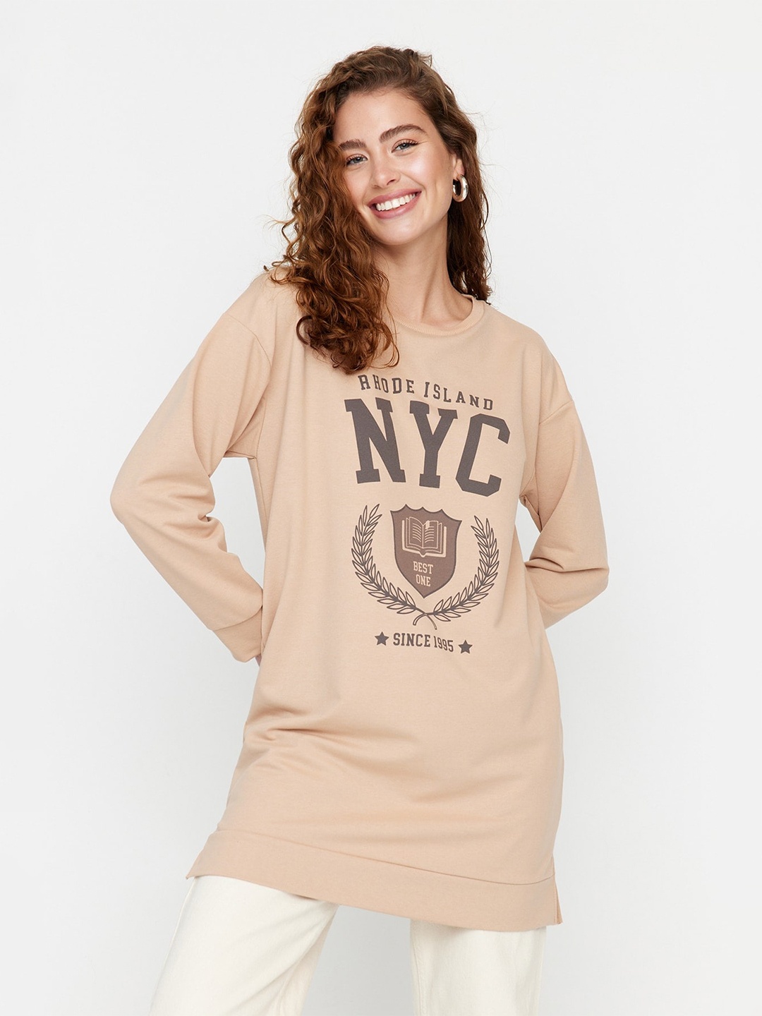 

Trendyol Typography Printed Pullover Sweatshirt, Beige