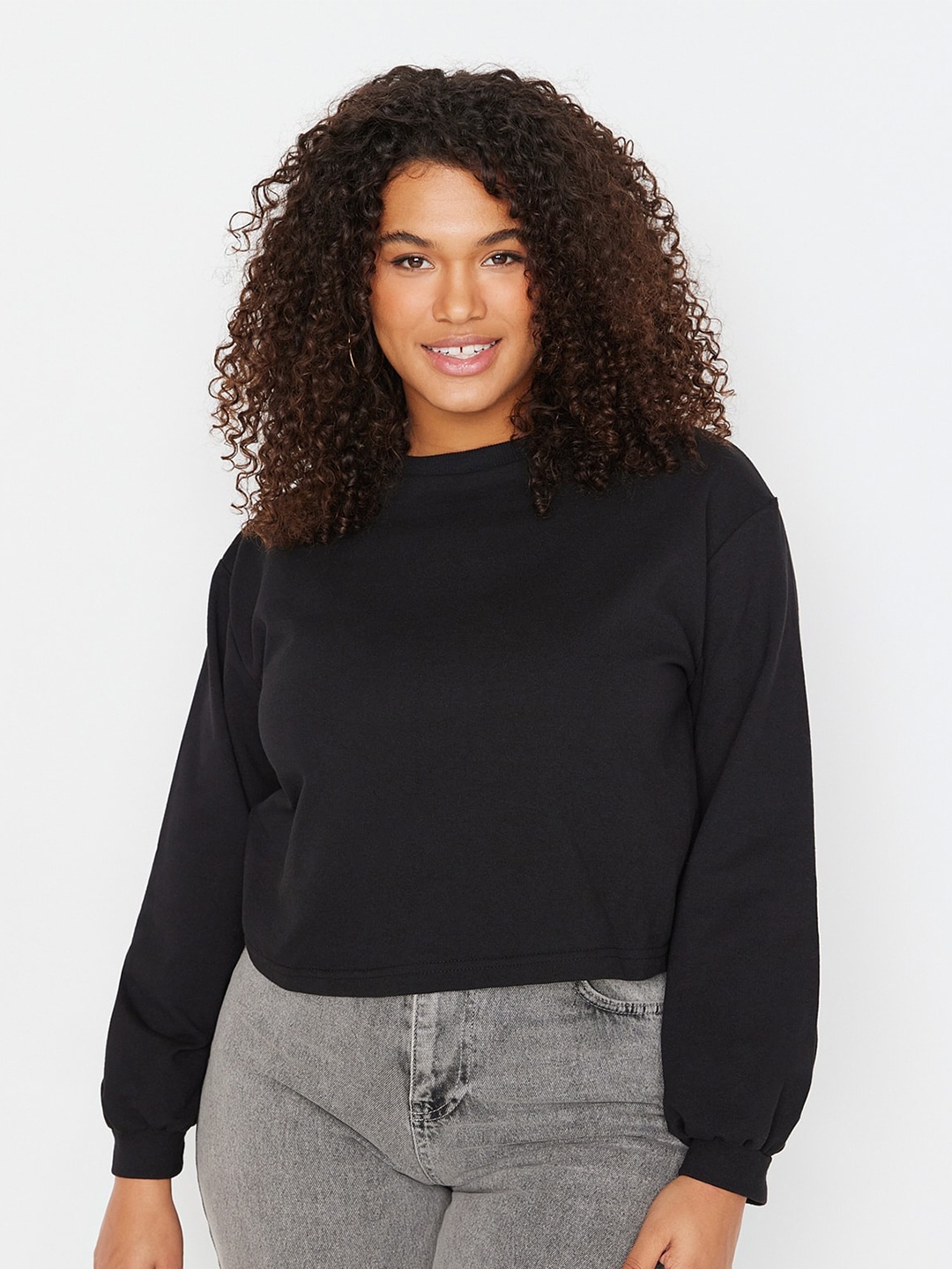 

Trendyol Round Neck Cotton Pullover, Black