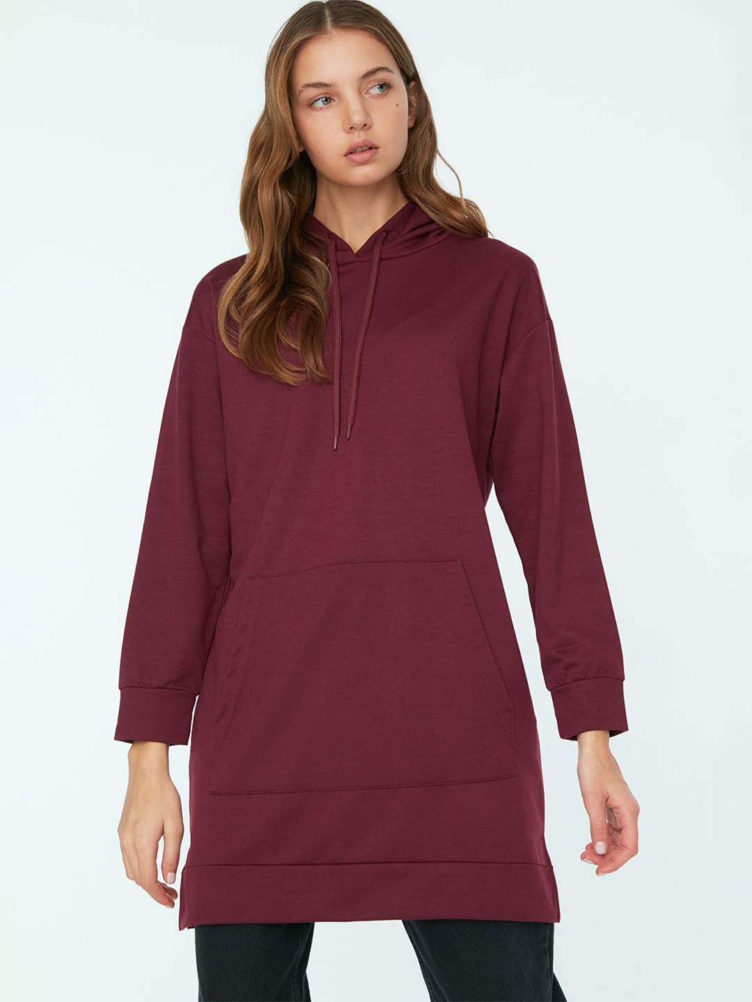 

Trendyol Hooded Longline Pullover, Maroon