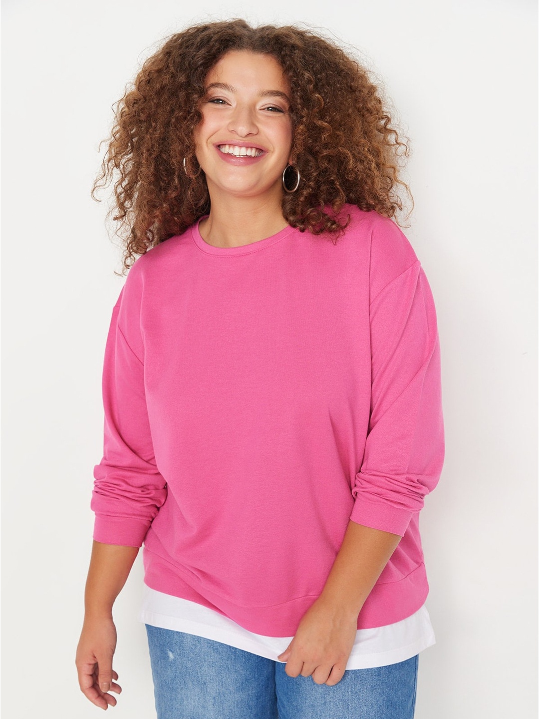 

Trendyol Round Neck Cotton Sweatshirt, Pink