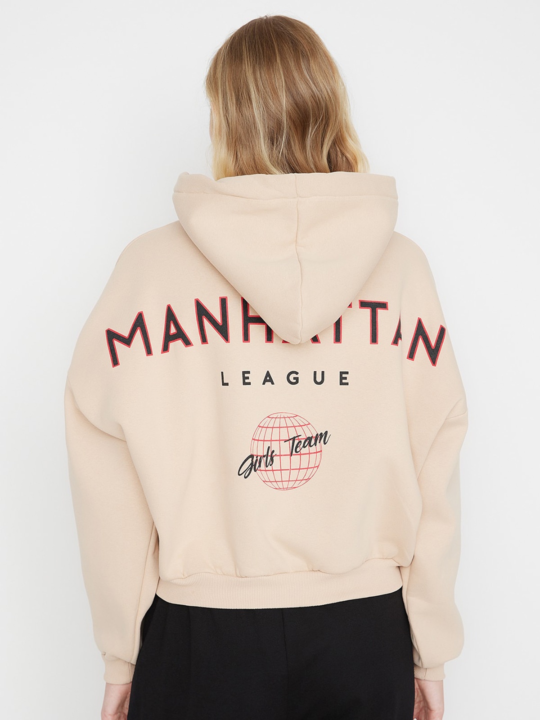 

Trendyol Typography Printed Hooded Pullover, Beige