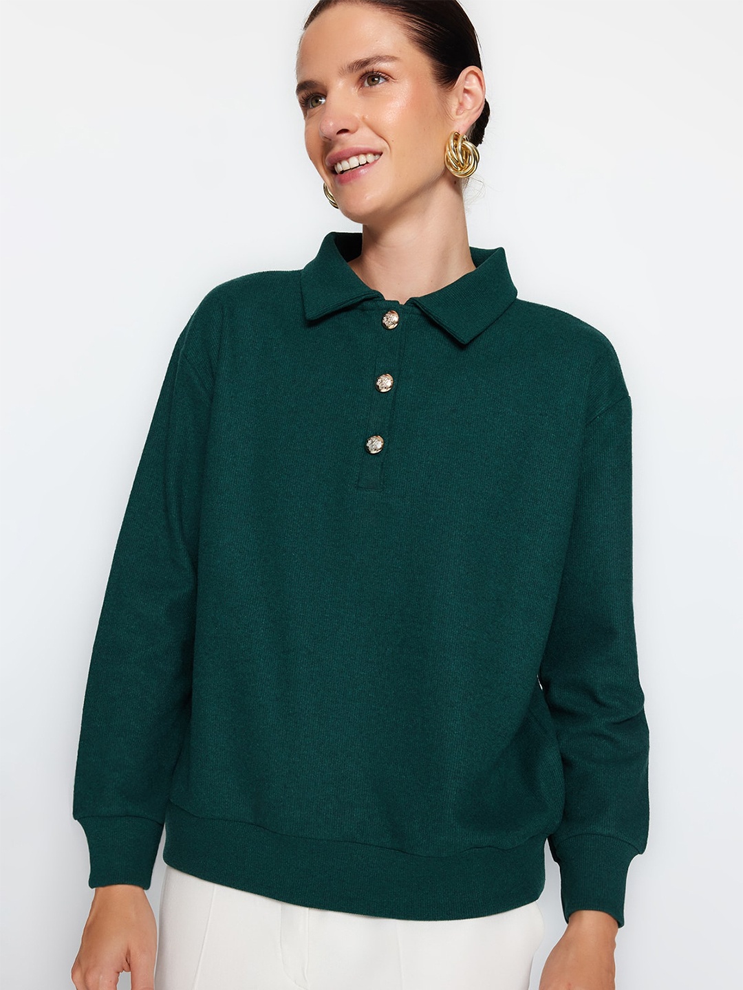 

Trendyol Shirt Collar Pullover Sweatshirt, Green