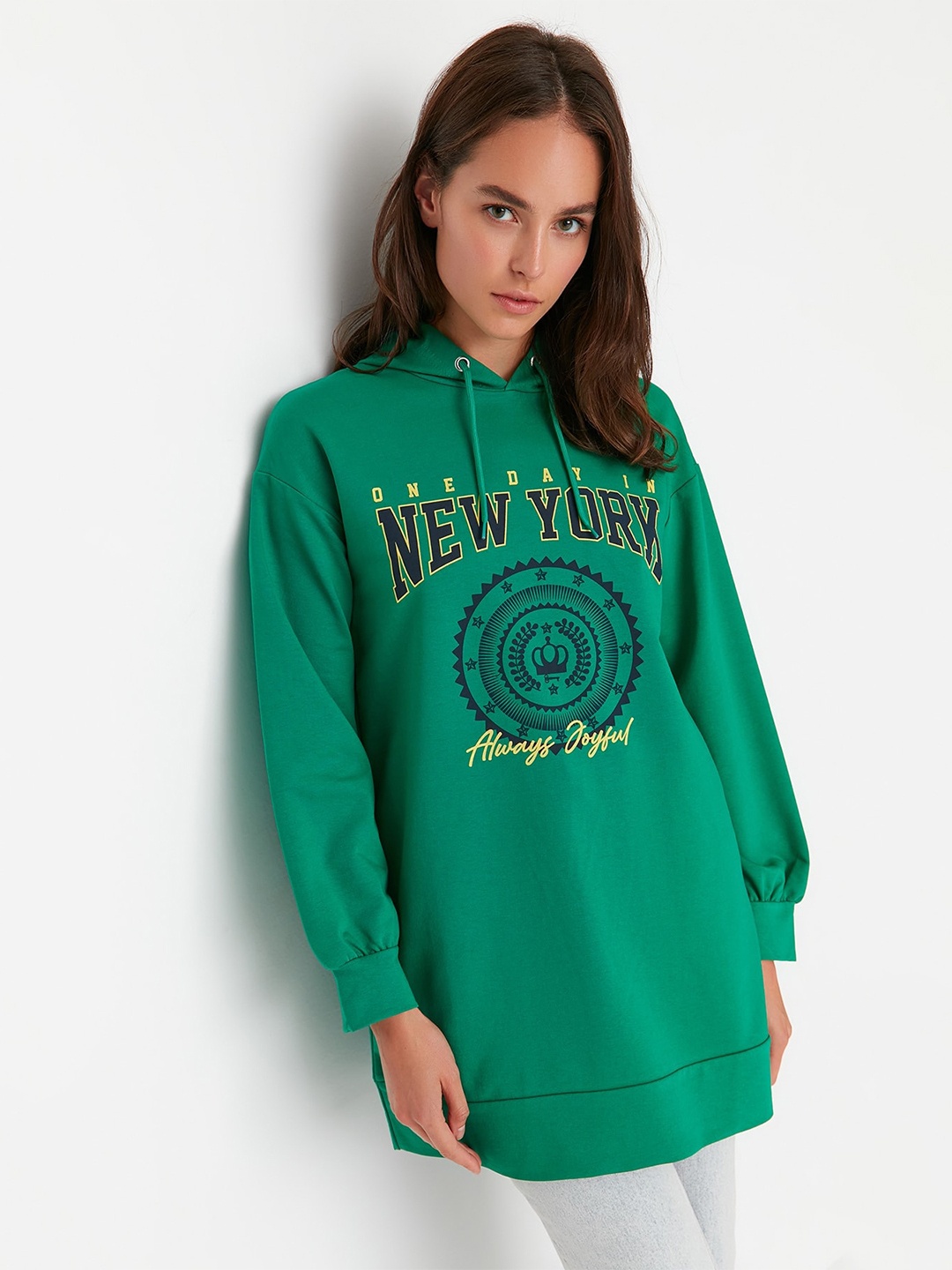 

Trendyol Typography Printed Hooded Pullover Sweatshirt, Green