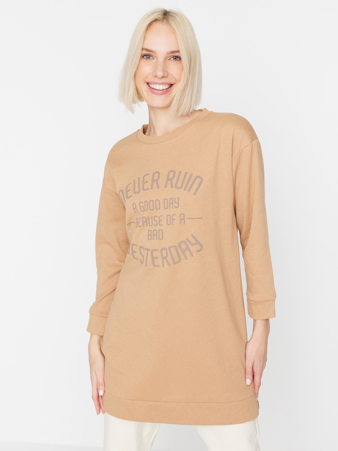 

Trendyol Typography Printed Sweatshirt, Brown