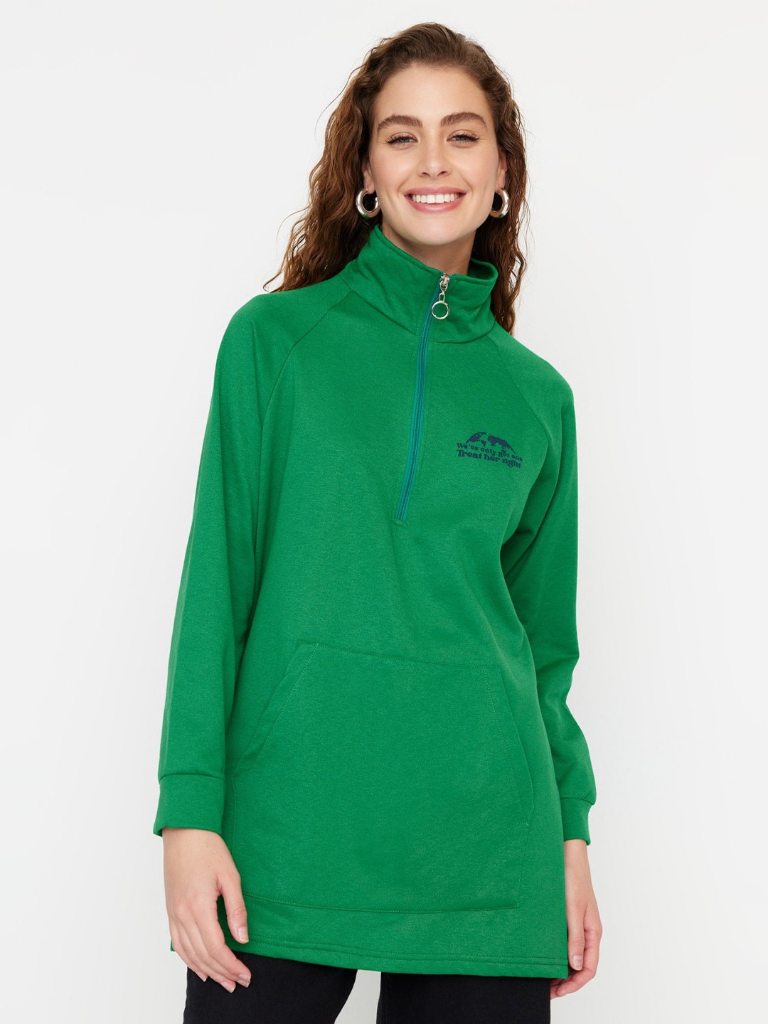 

Trendyol Mock Neck Pullover Longline Sweatshirt, Green