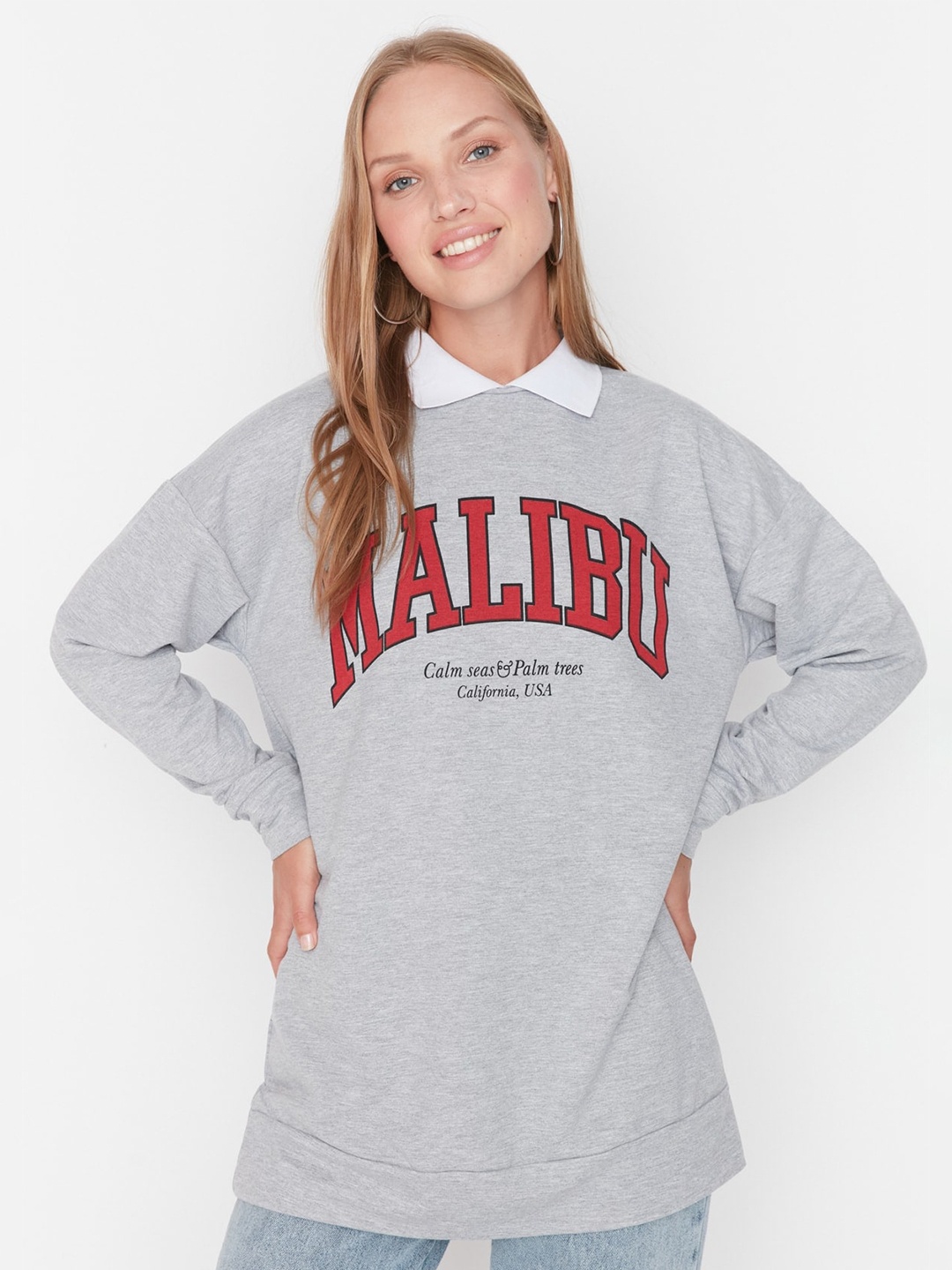 

Trendyol Typography Printed Sweatshirt, Grey