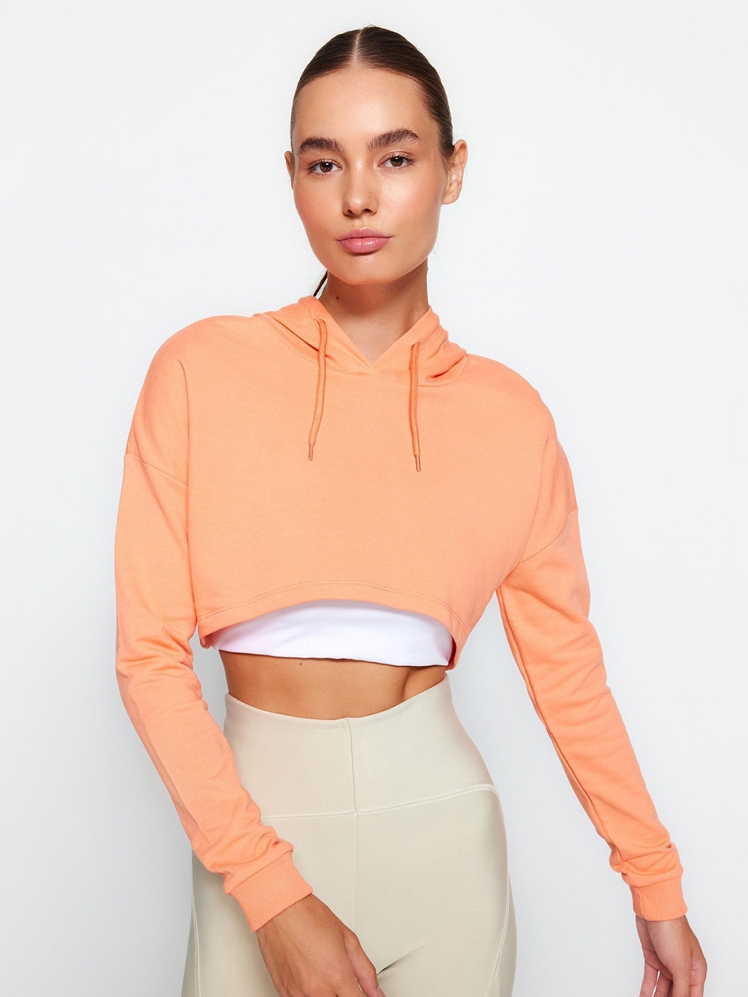 

Trendyol Hooded Long Sleeves Pure Cotton Crop Sweatshirt, Orange