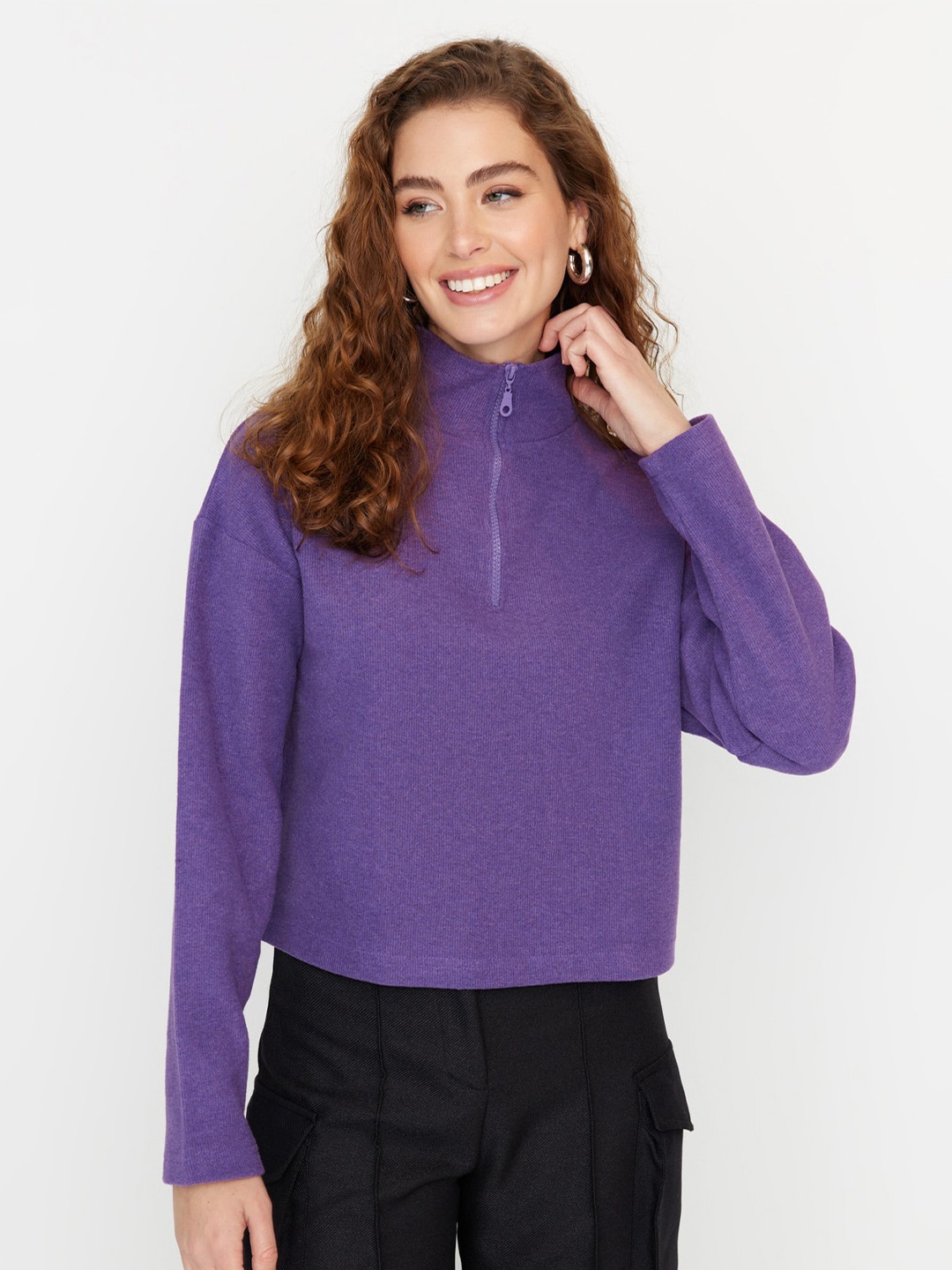

Trendyol Mock Collar Pullover, Purple