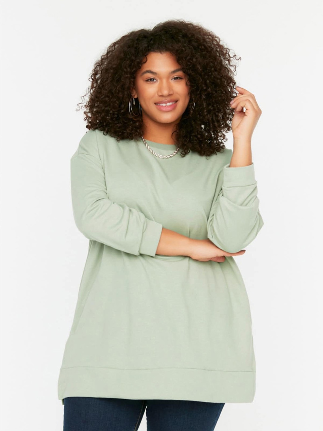 

Trendyol Round Neck Long Sleeves Sweatshirt, Sea green