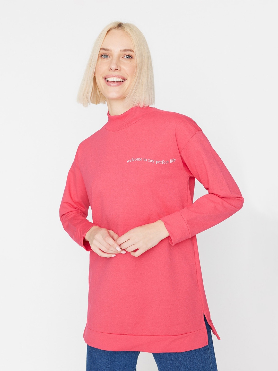 

Trendyol High Neck Pullover Sweatshirt, Pink