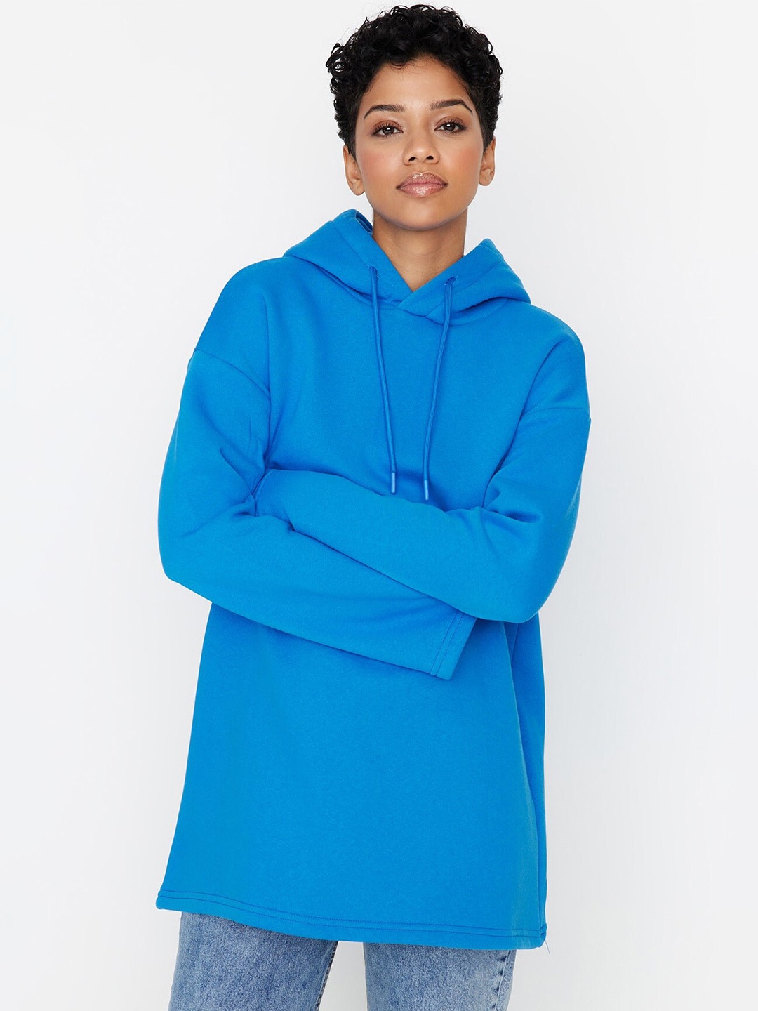 

Trendyol Hooded Longline Pullover Sweatshirt, Blue