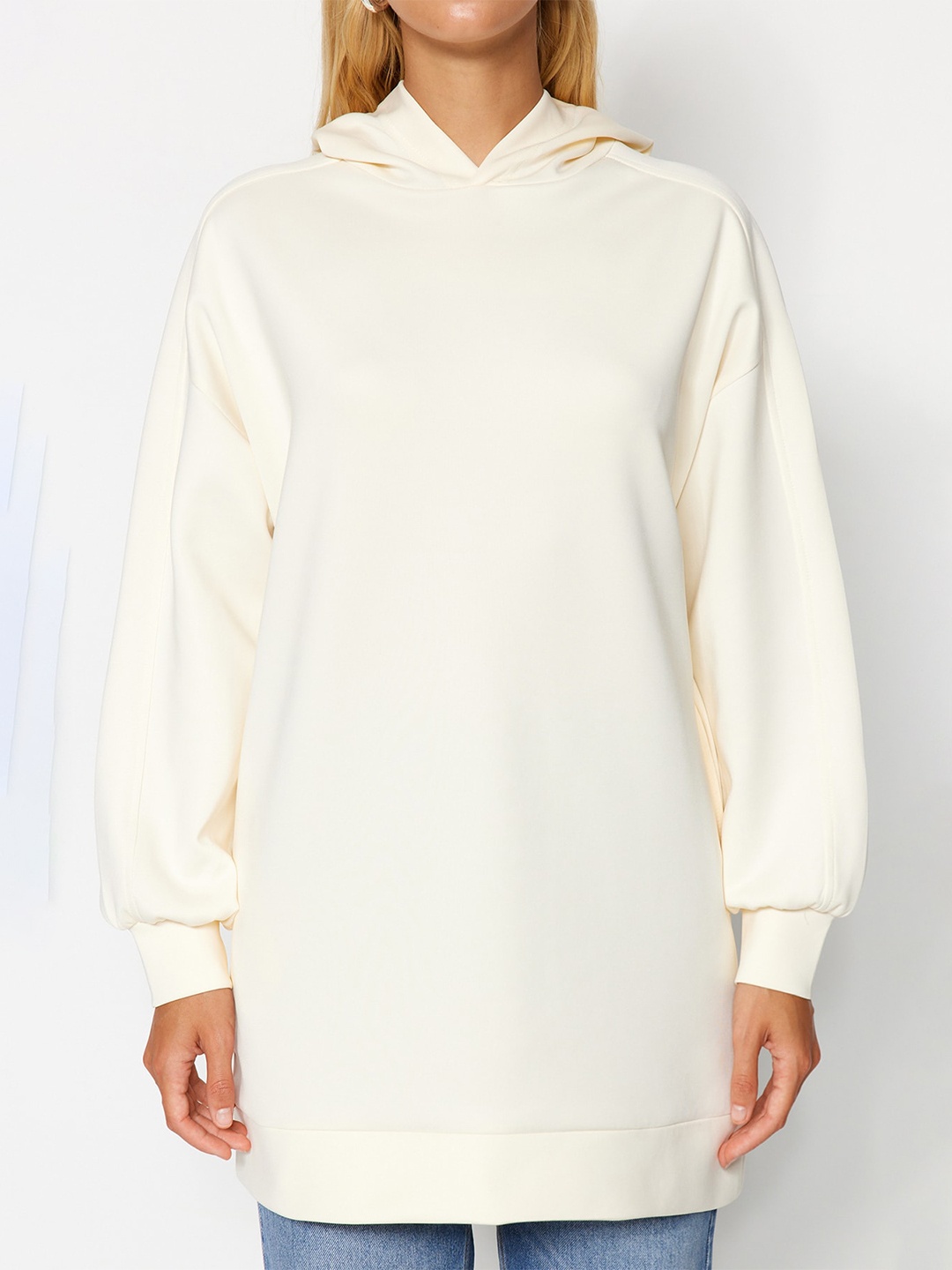 

Trendyol Hooded Longline Pullover Sweatshirt, Cream