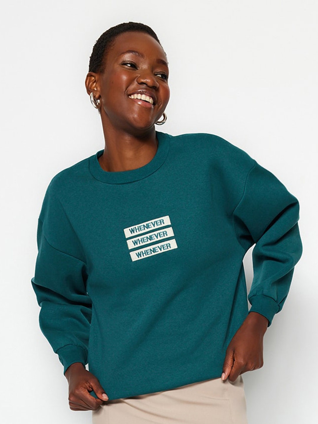 

Trendyol Typography Printed Round Neck Sweatshirt, Green